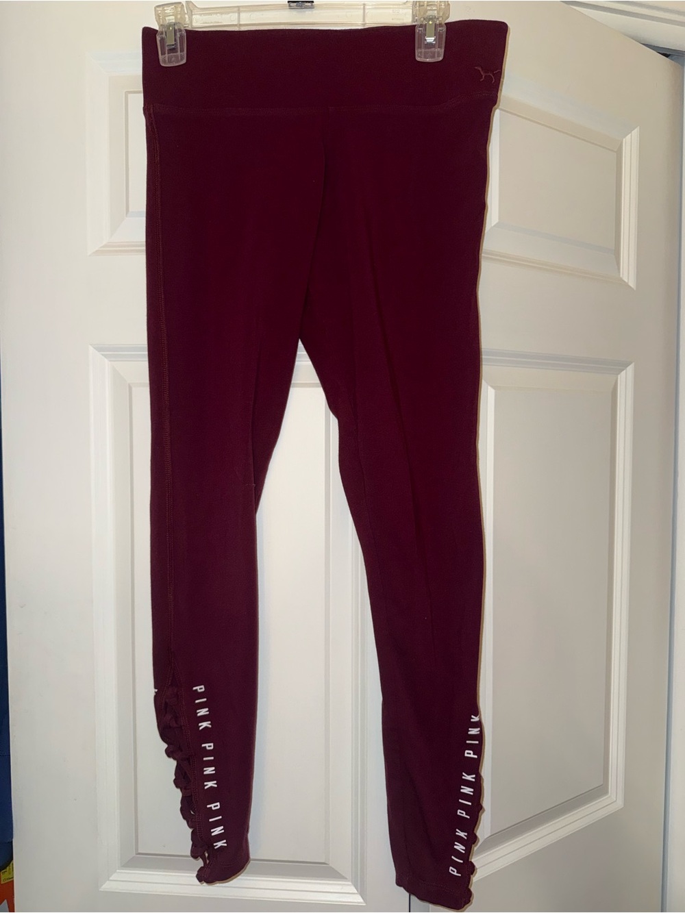 Victoria's Secret PINK Maroon Leggings with Logo Trim